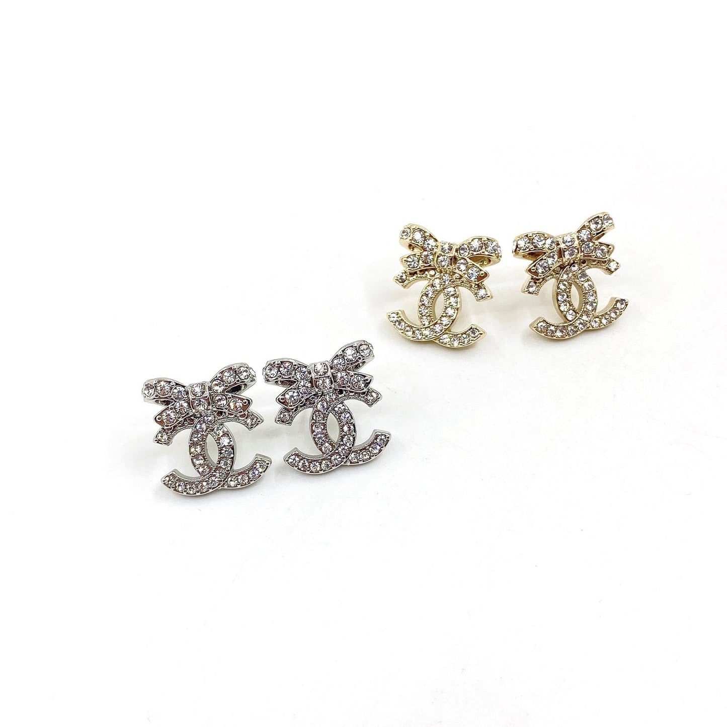 18K Chanel Strass Bow Stud Earrings