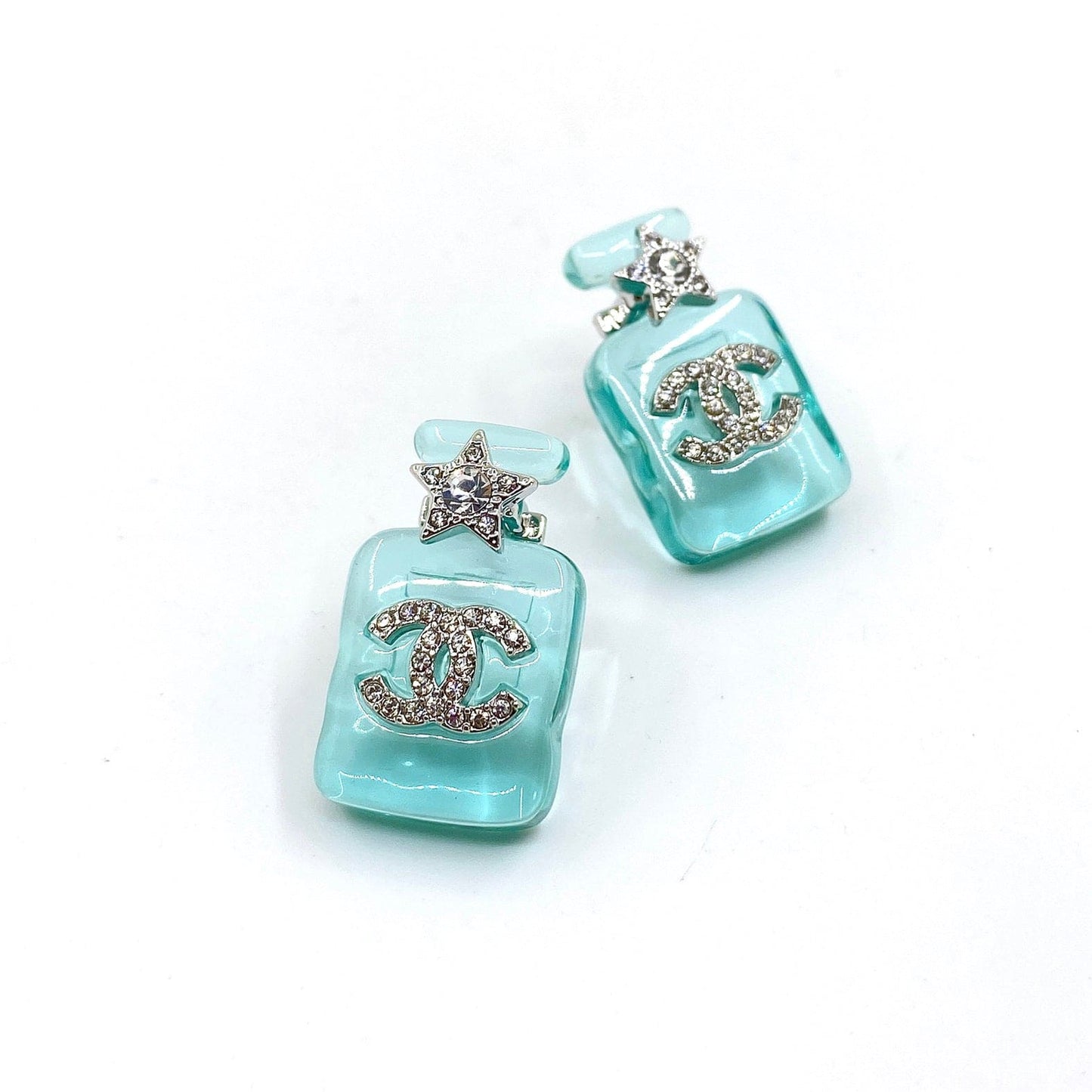 18K Chanel Perfume Blue Bottle Earrings
