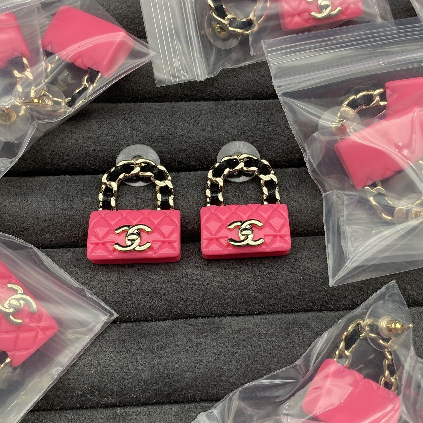 18K Classic Pink Chanel Bag Earrings