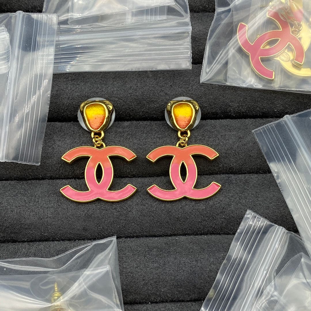 18K Classic Pink Chanel Dangle Earrings