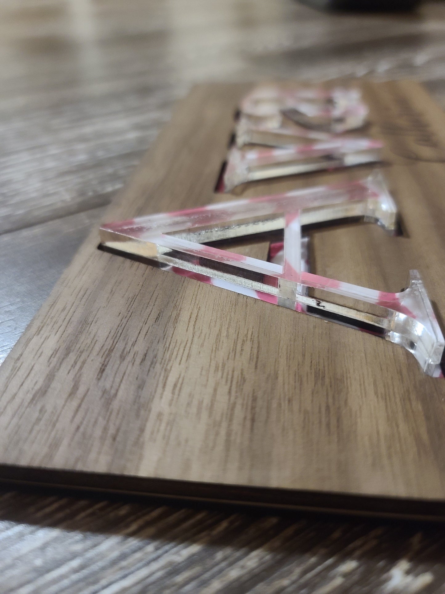 Wood & Acrylic Name Puzzle (you pick chevron / zig zag color) with clear letters.