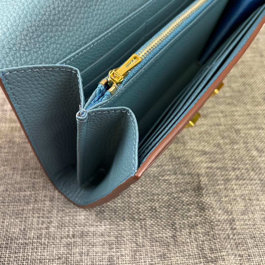 HERMES CLUTCH CONSTANCE 22 CERULEAN CALFSKIN GOLD HARDWARE