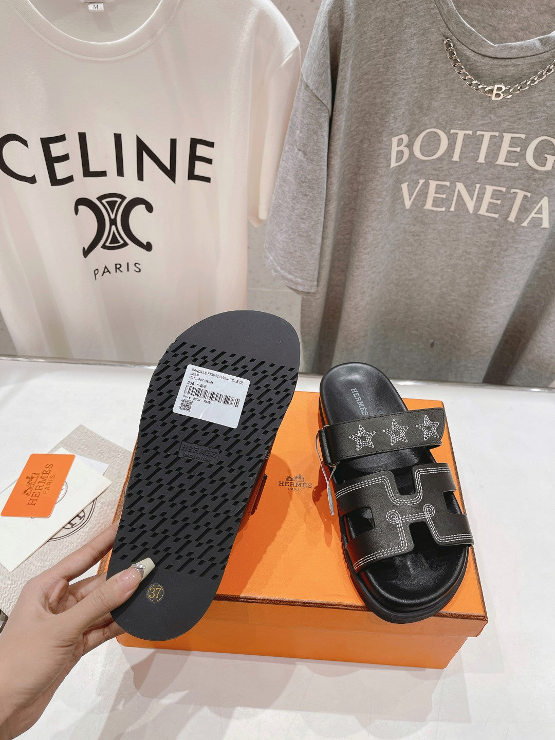 HERMES STAR-PATTERNED SANDAL BLACK CALFSKIN