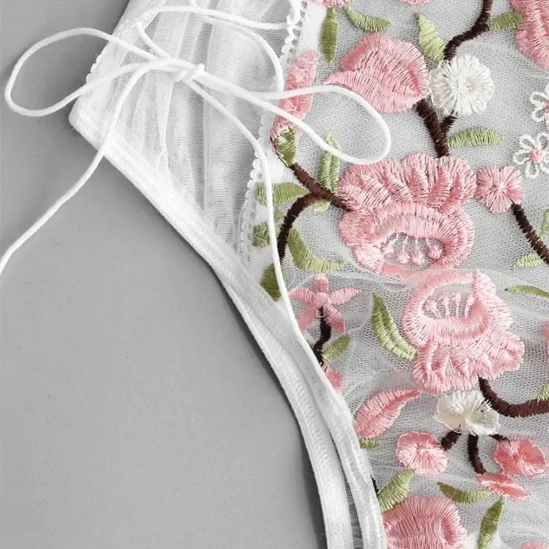 Floral Embroidery Teddy Lingerie Bodysuit
