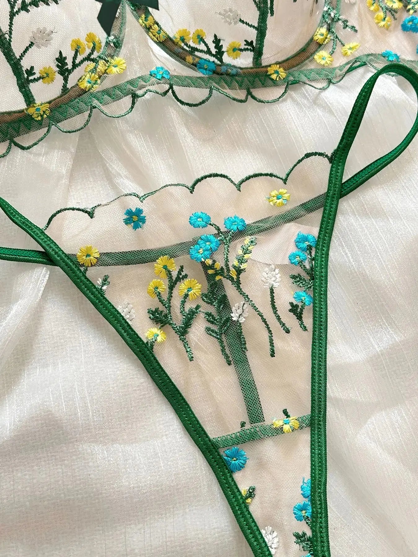 Floral Lingerie Set Women Embroidery Boho Bra Thong Intimates
