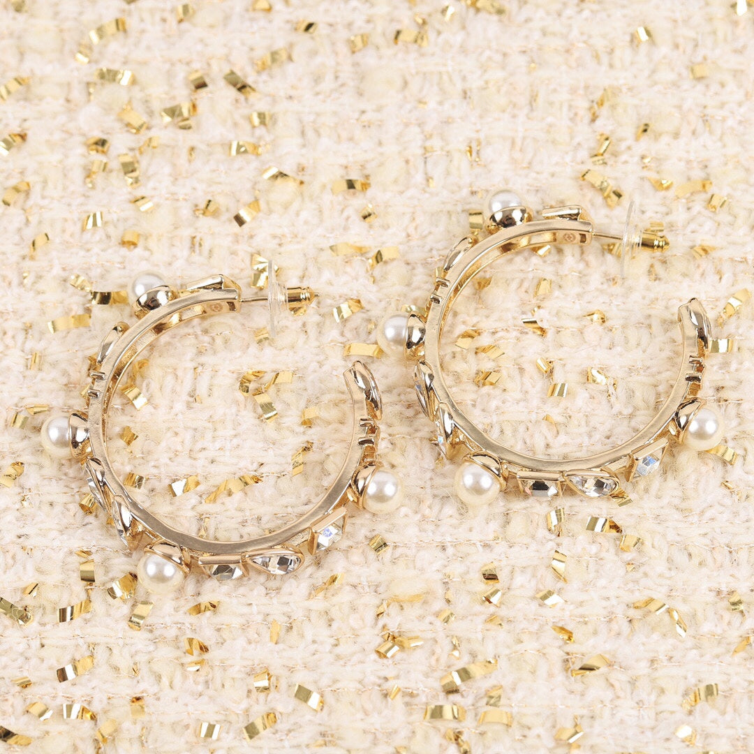 18K Chanel Pearl Crystal Earrings