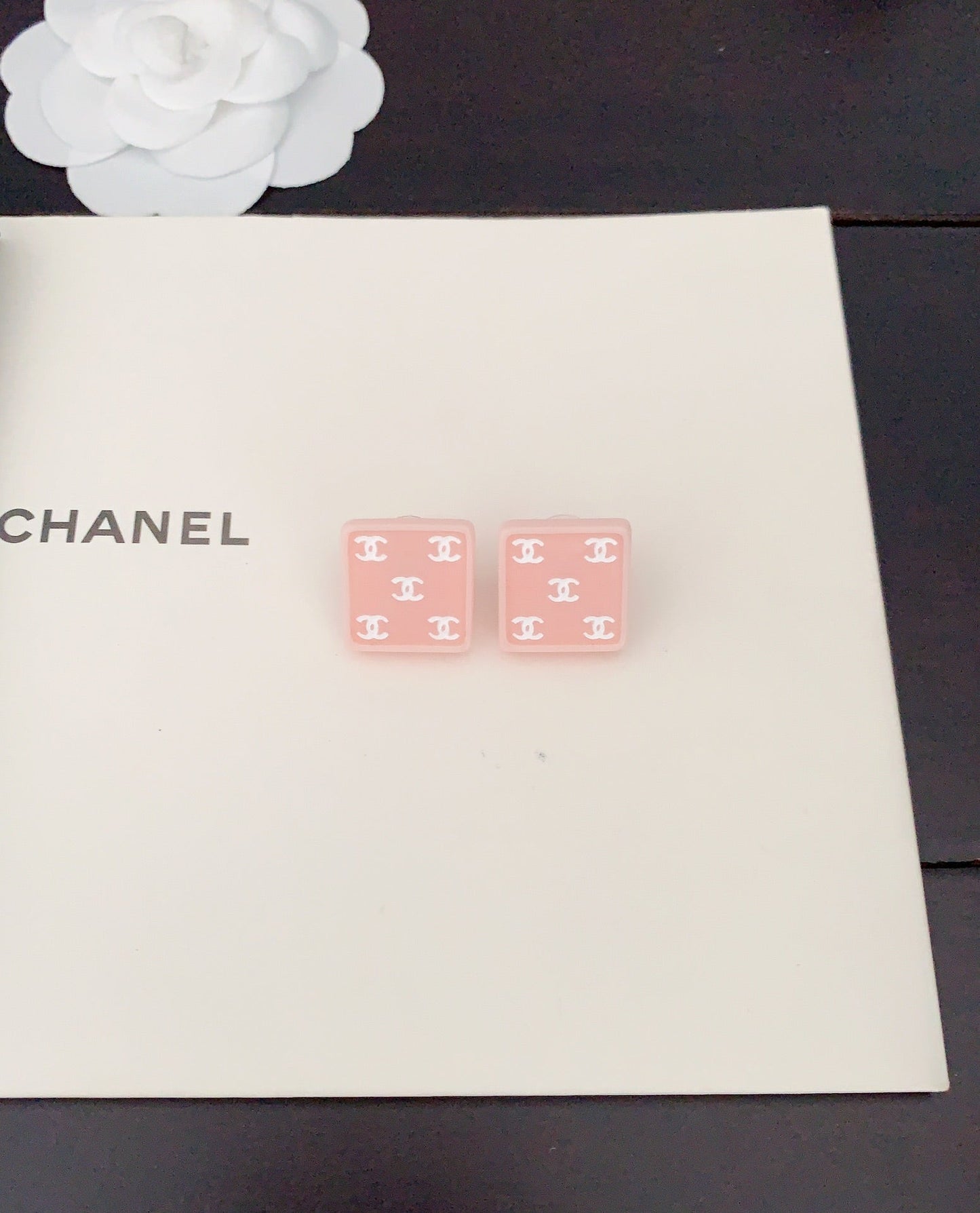 18K Chanel Pink Resin Earrings