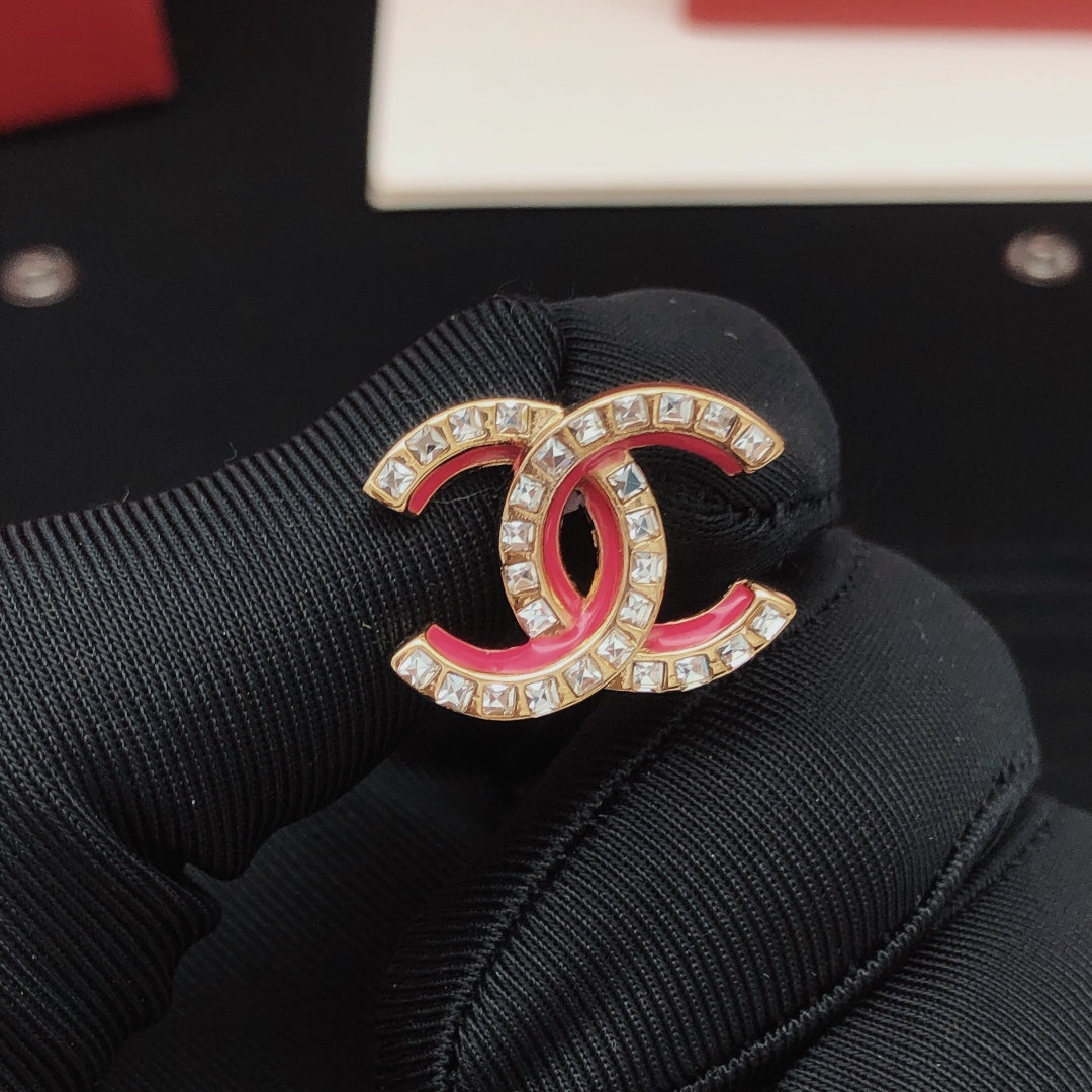 18K Chanel Pink Resin Crystals Earrings