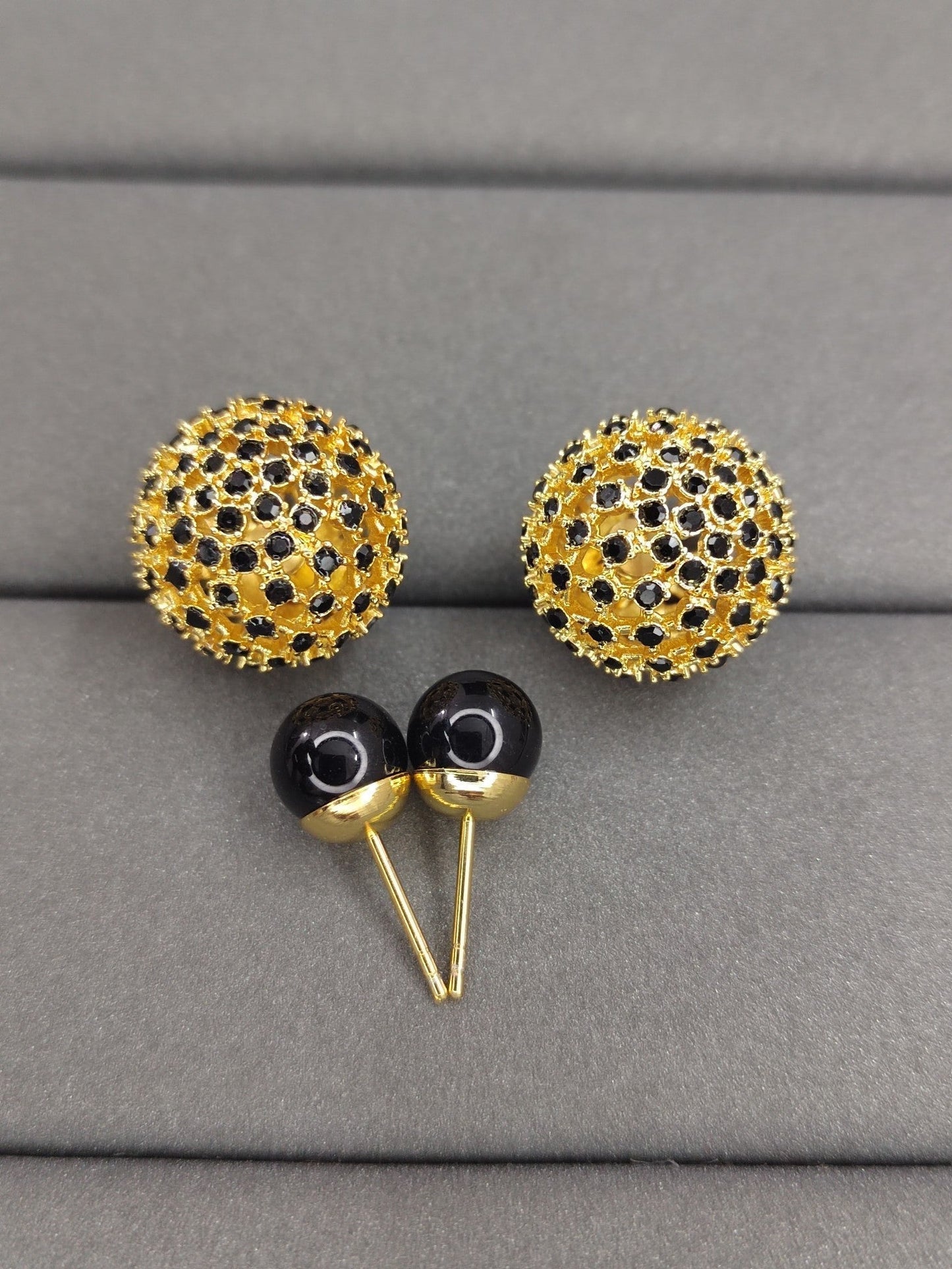 18K Dior Tribales Black Stone-Effect Resin Pearls Earrings