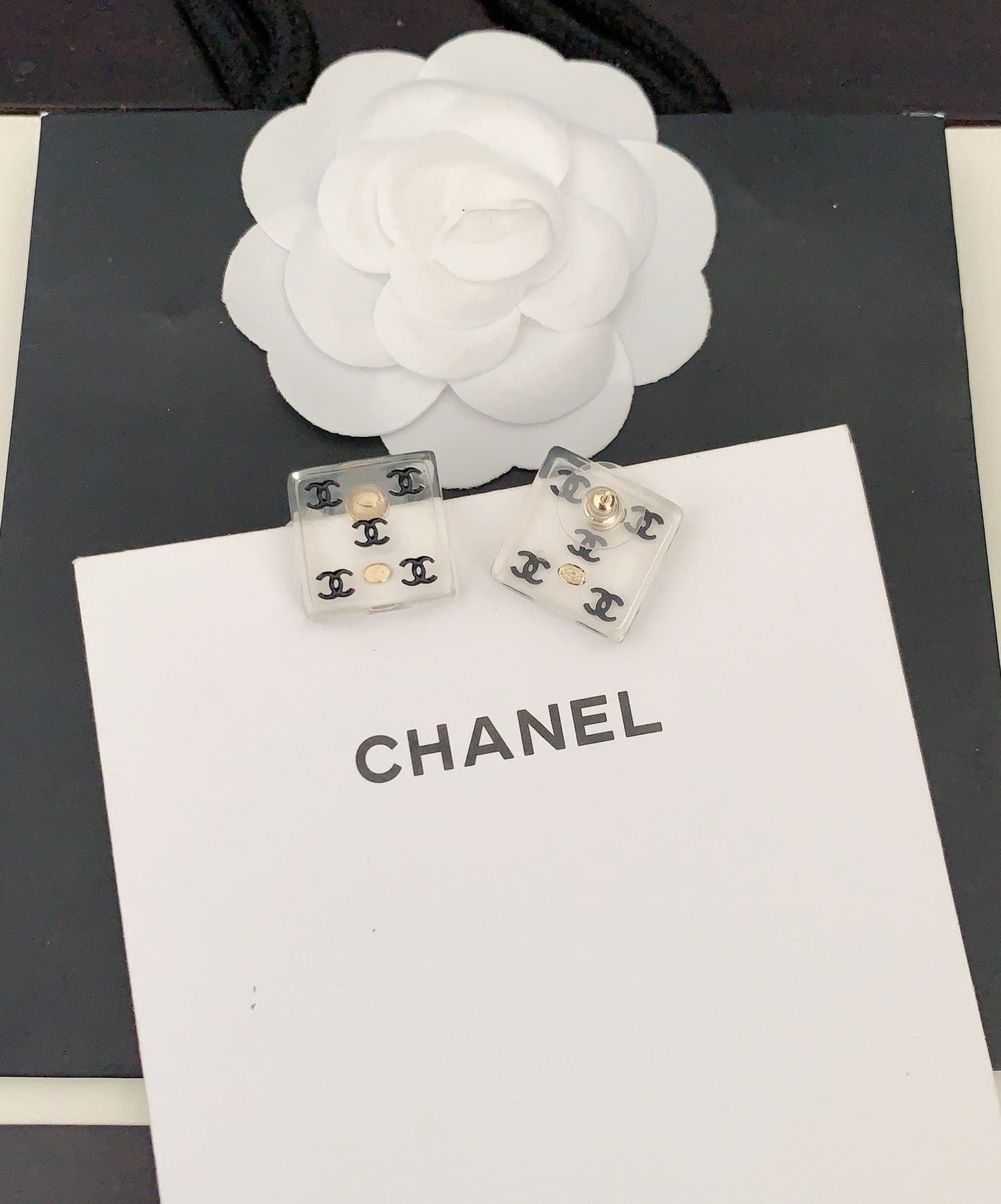 18K Chanel Transparent Resin Earrings
