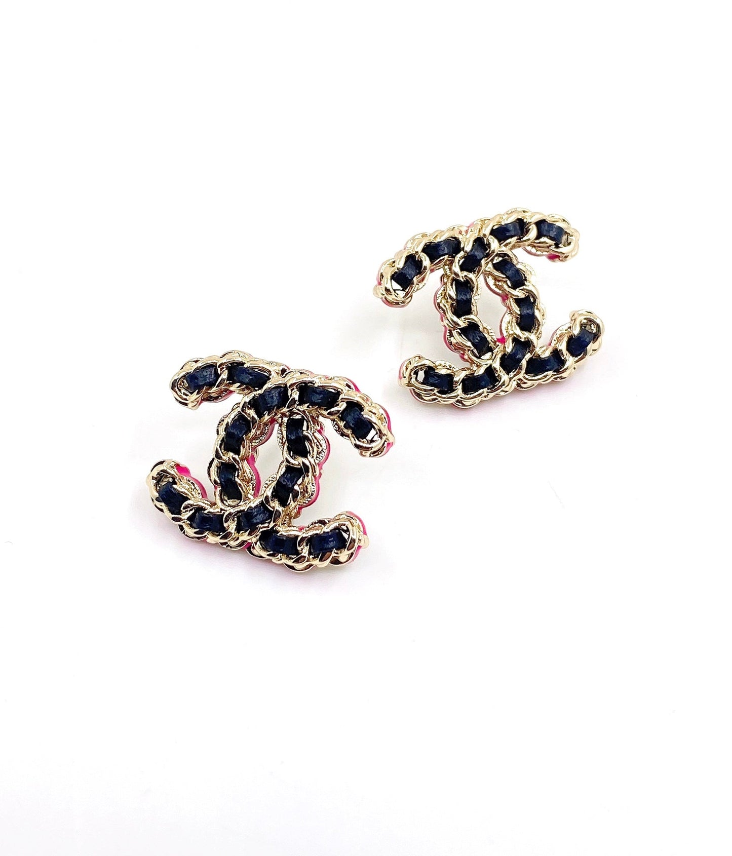 18K Chanel Pink Resin Leather Earrings