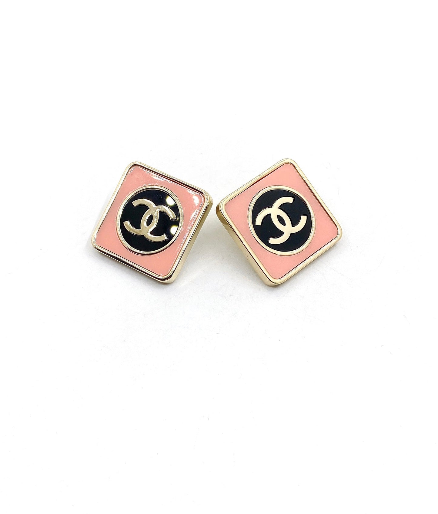 18K Chanel Square Pink Earrings