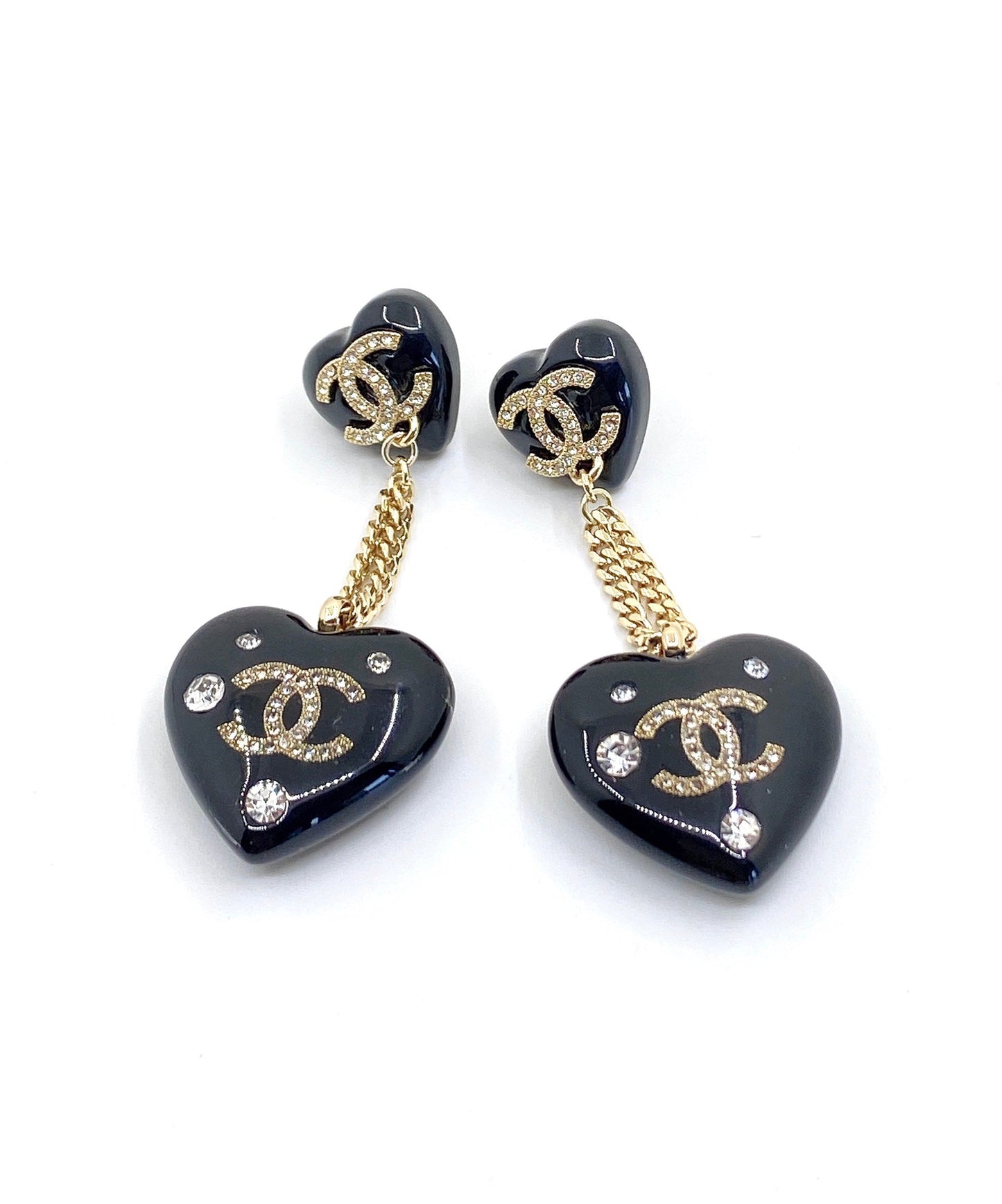 18K Chanel Heart Pendant Earrings