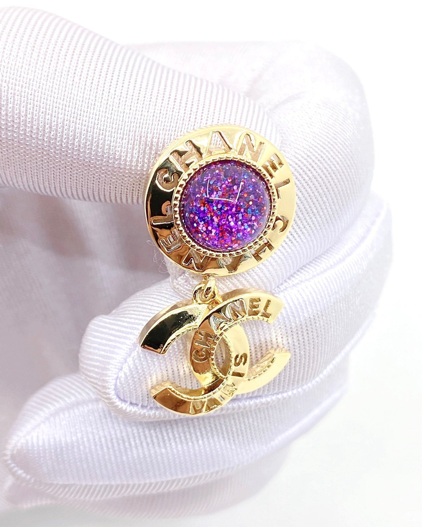18K Chanel Purple Crystals Earrings