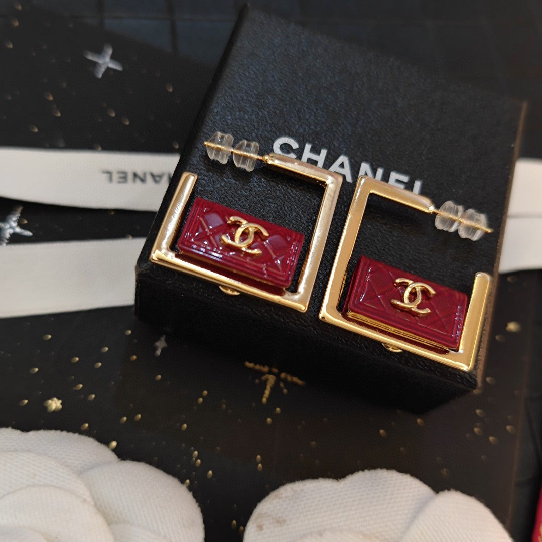 18K Chanel Red Bag Hoop Earrings