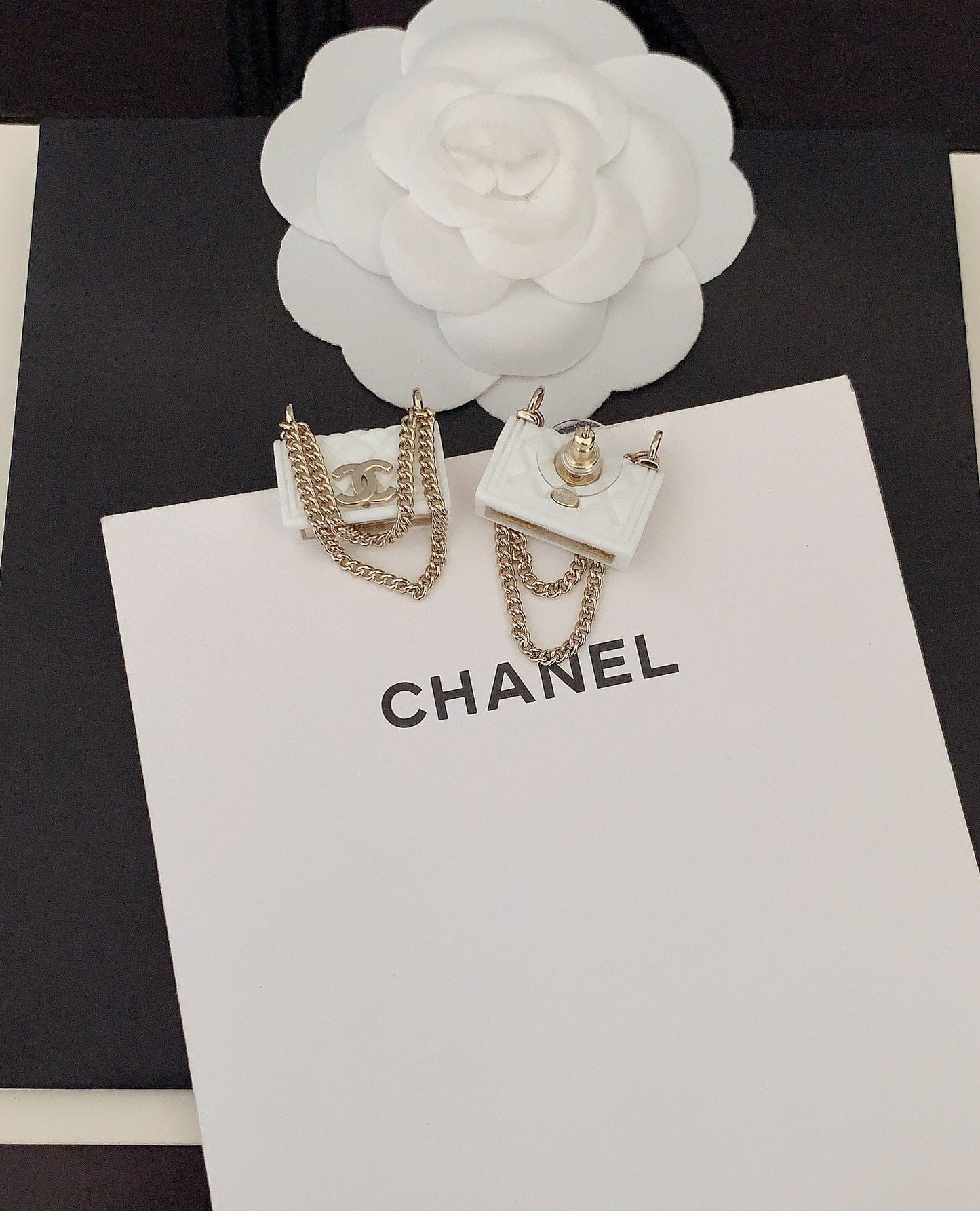 18K Chanel White Bag Earrings