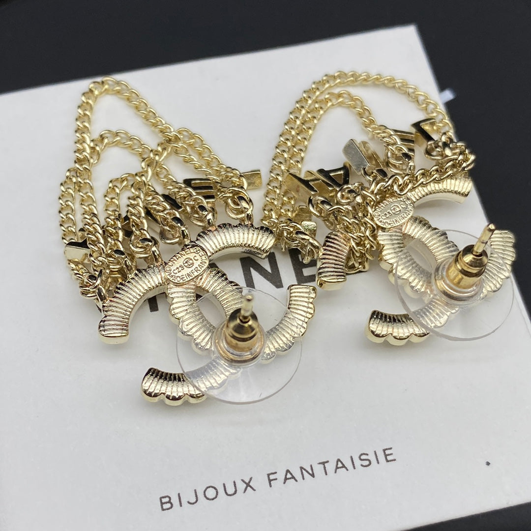 18K Chanel Pearl Chain Link Earrings