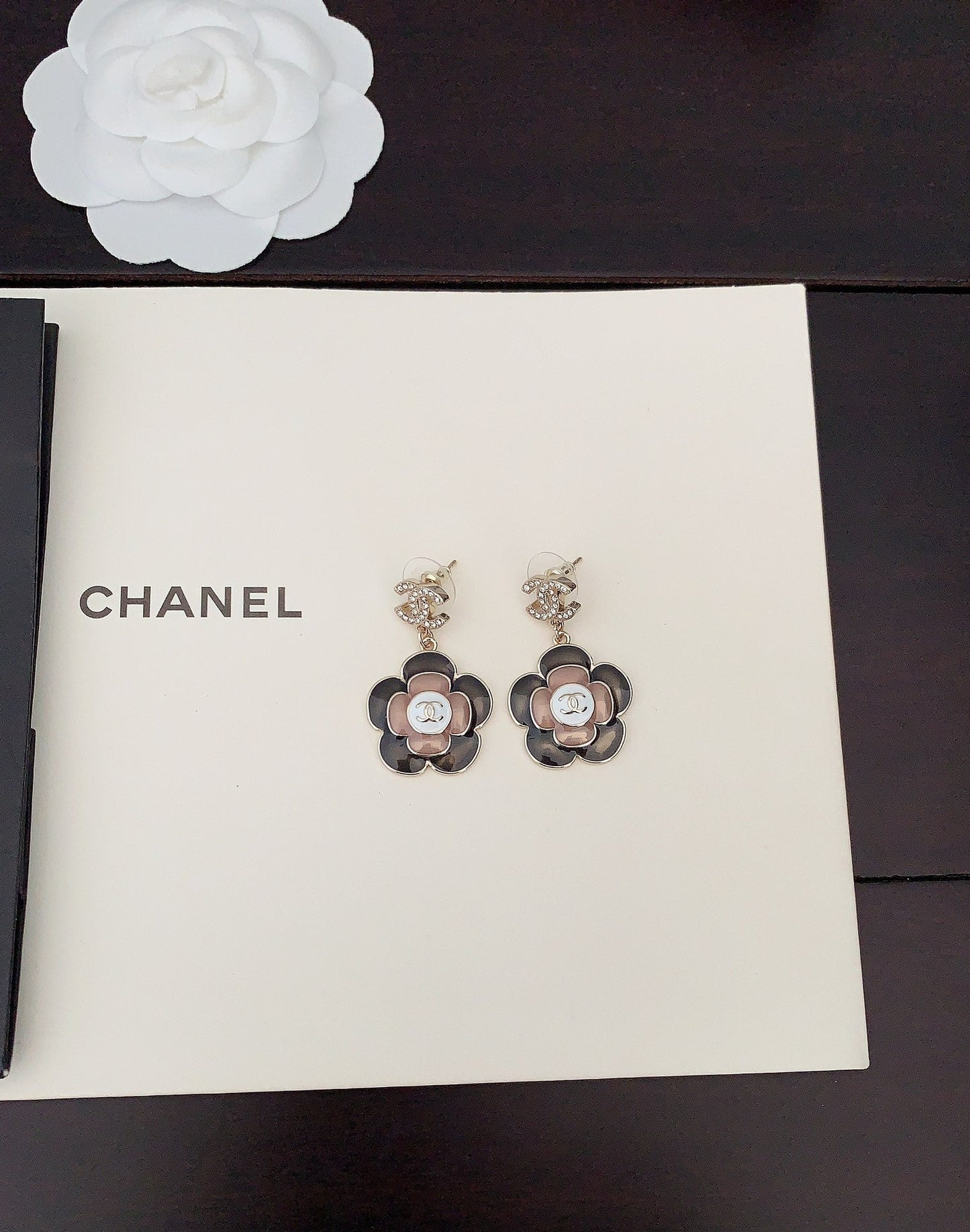 18K Chanel Flower Pendant Earrings