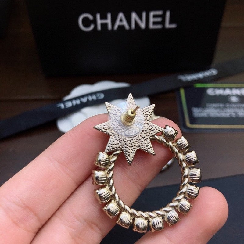 18K Chanel Star Full Crystal Earrings