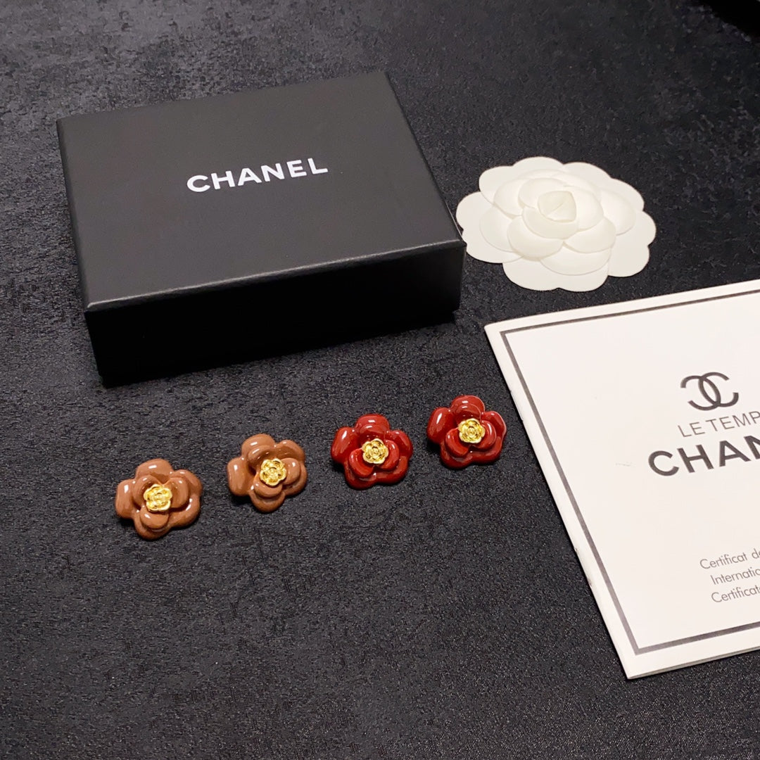 18K Chanel Red Camellia Resin Earrings