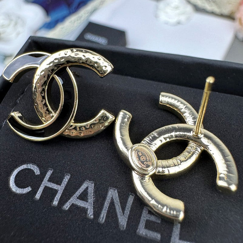 18K Chanel 26C Black Gold Diamond Earrings