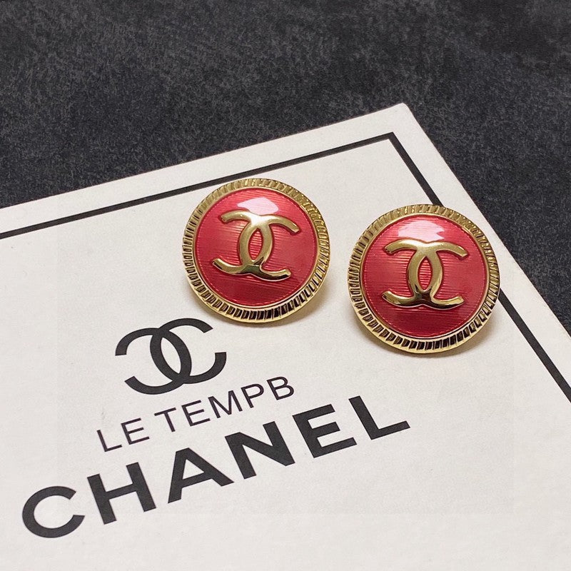 18K Chanel Red Round Earrings