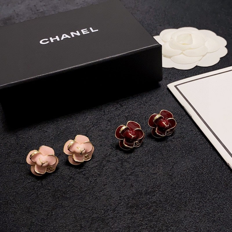 18K Chanel Red & Pink Camellia Earrings