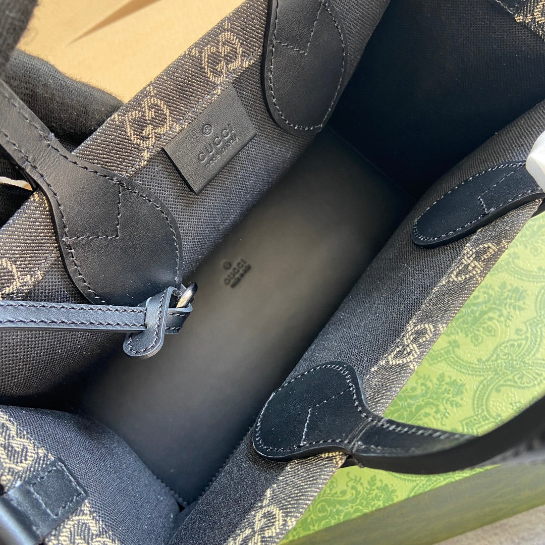 GUCCI OPHIDIA 27 MEDIUM TOTE BAG BLACK DENIM