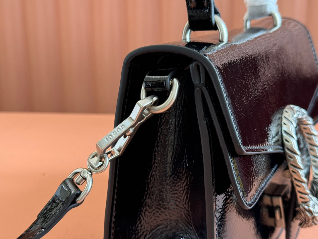 GUCCI DIONYSUS MEDIUM SHOULDER BAG 22 IN BLACK GLOSSY LAMBSKIN