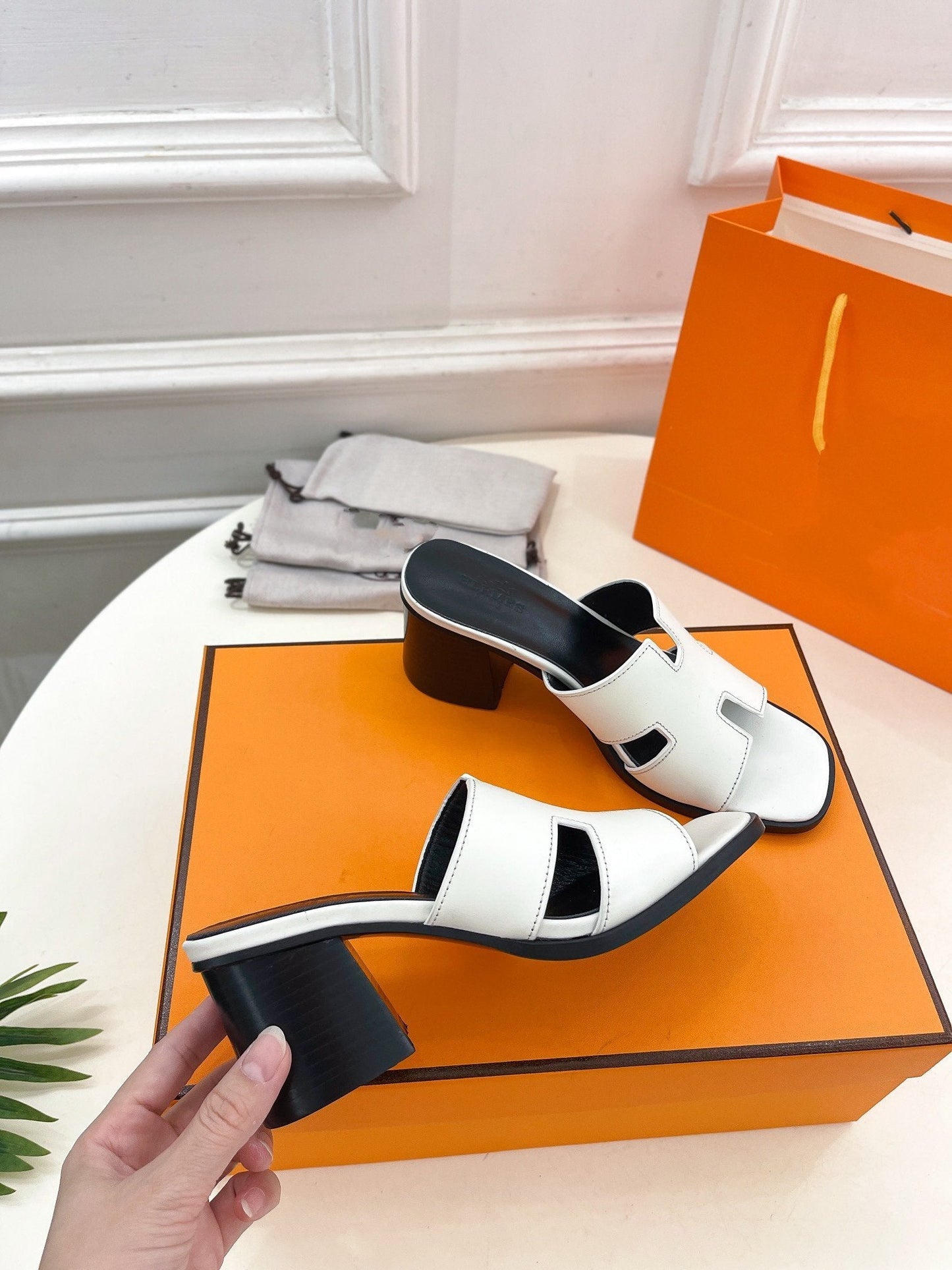 HERMES HELIA 60 SANDAL WHITE