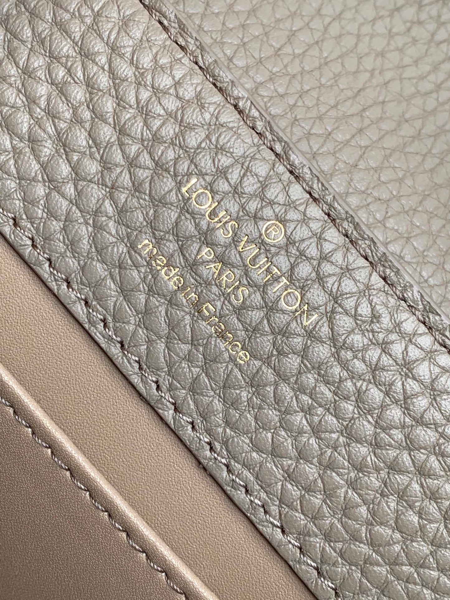 LOUIS VUITTON CAPUCINES MINI 21 IN KHAKI BROWN TAURILLON GOLD HARDWARE