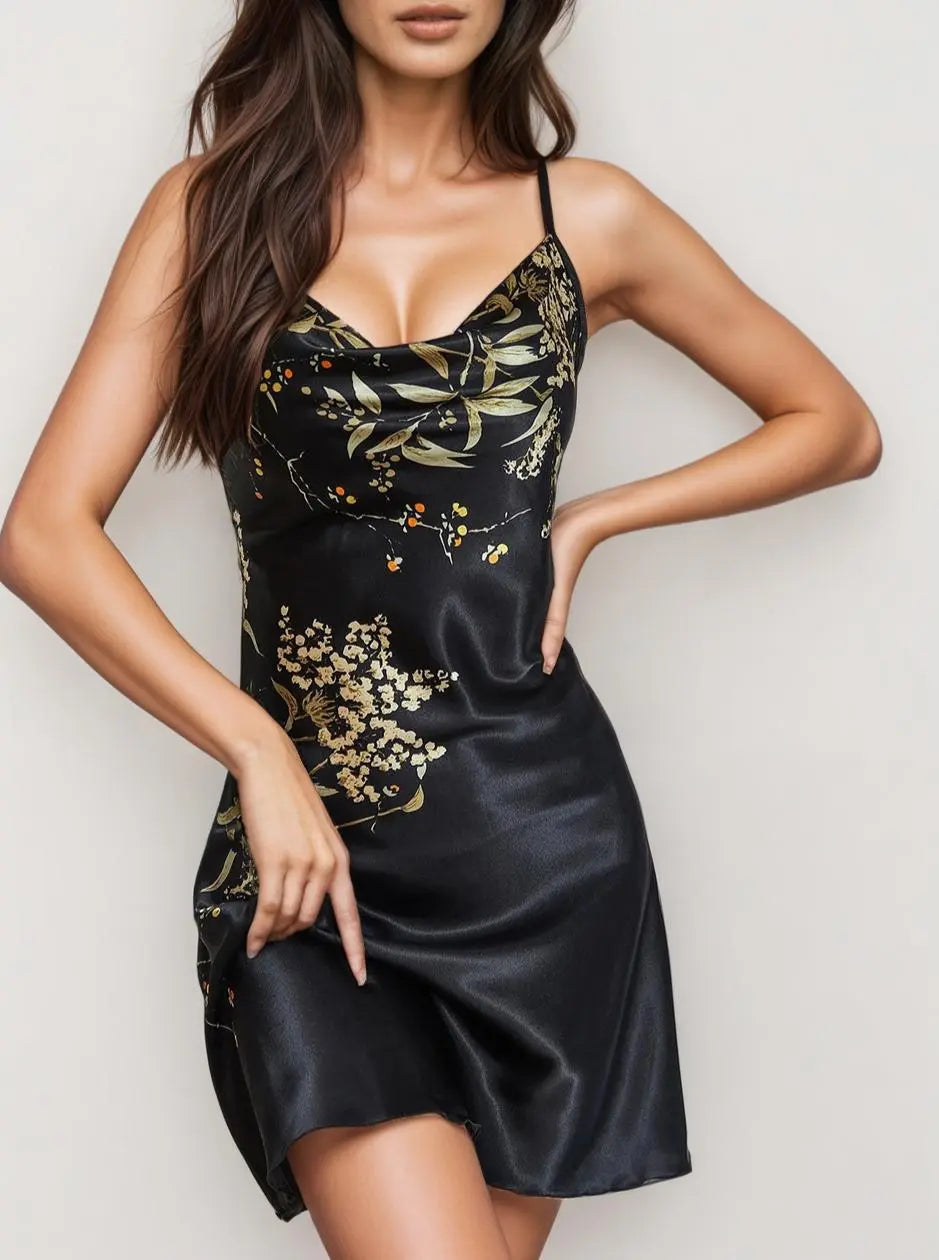 Floral Print Nightdress V Neck Spaghetti Strap