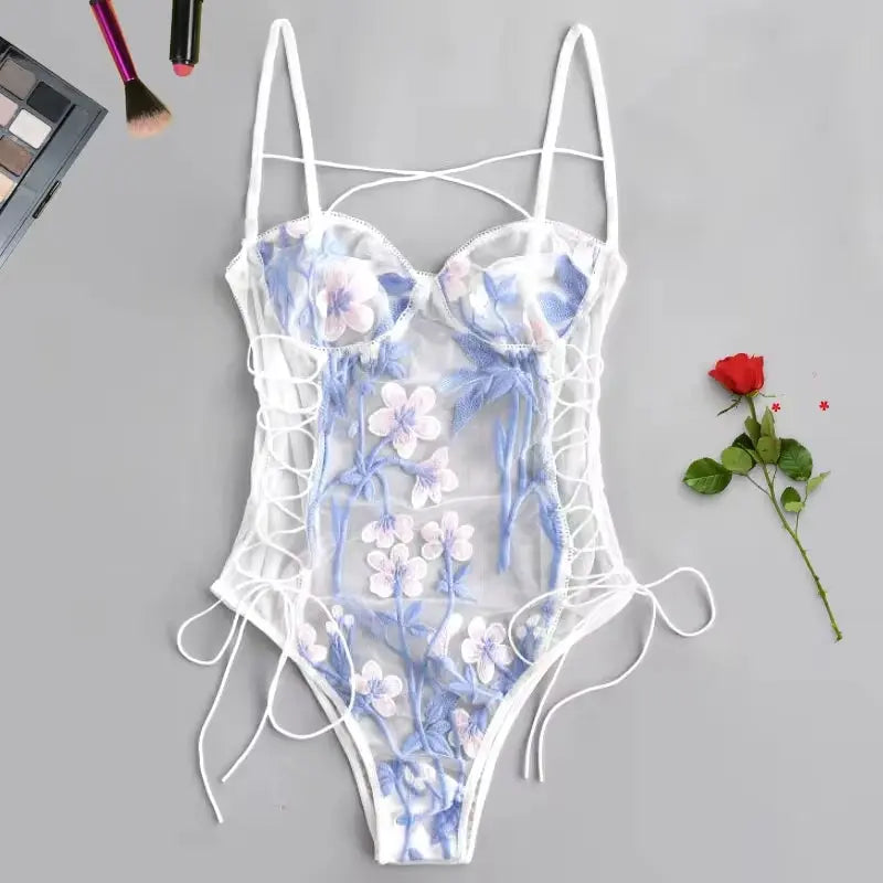 Floral Embroidery Teddy Lingerie Bodysuit