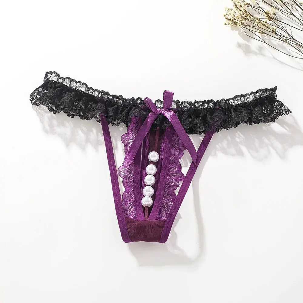 Crotchless Panties Transparent G-string Beads Underwear