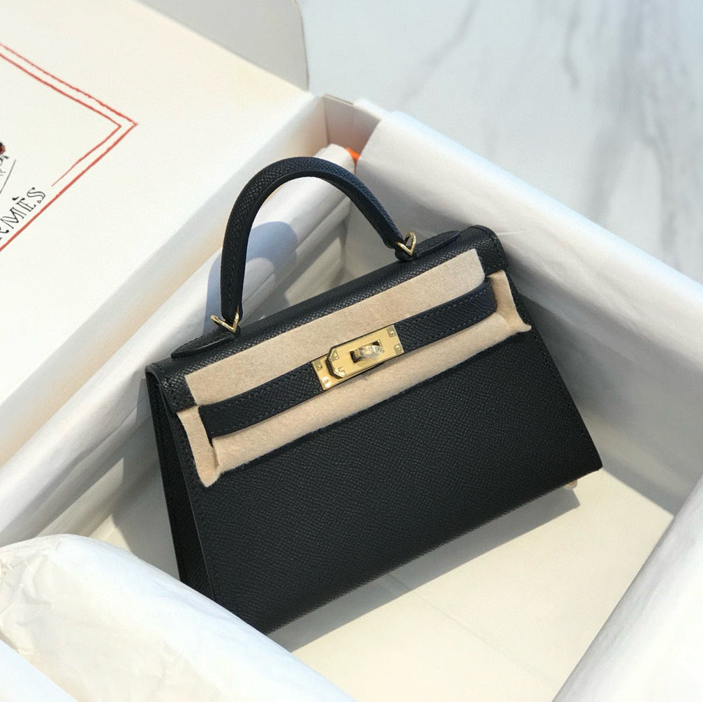 HERMES KELLY MINI 19 BLACK EPSOM CALFSKIN GOLD HARDWARE