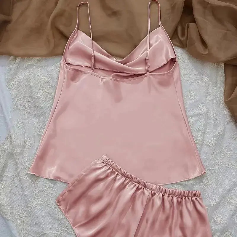 Ice Silk Women's V Neck Pajama Set