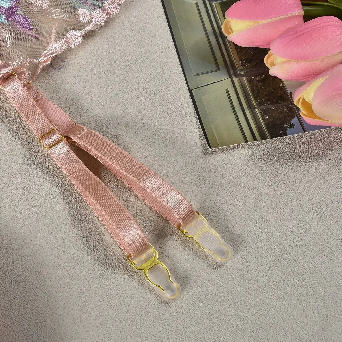 Transparent Sensual Silk Garter Lingerie Set