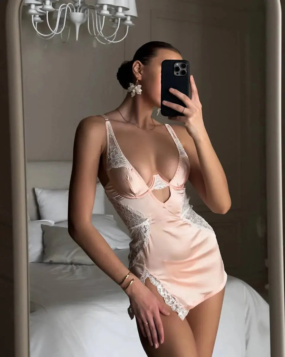 Deep-V Neck Satin Dress