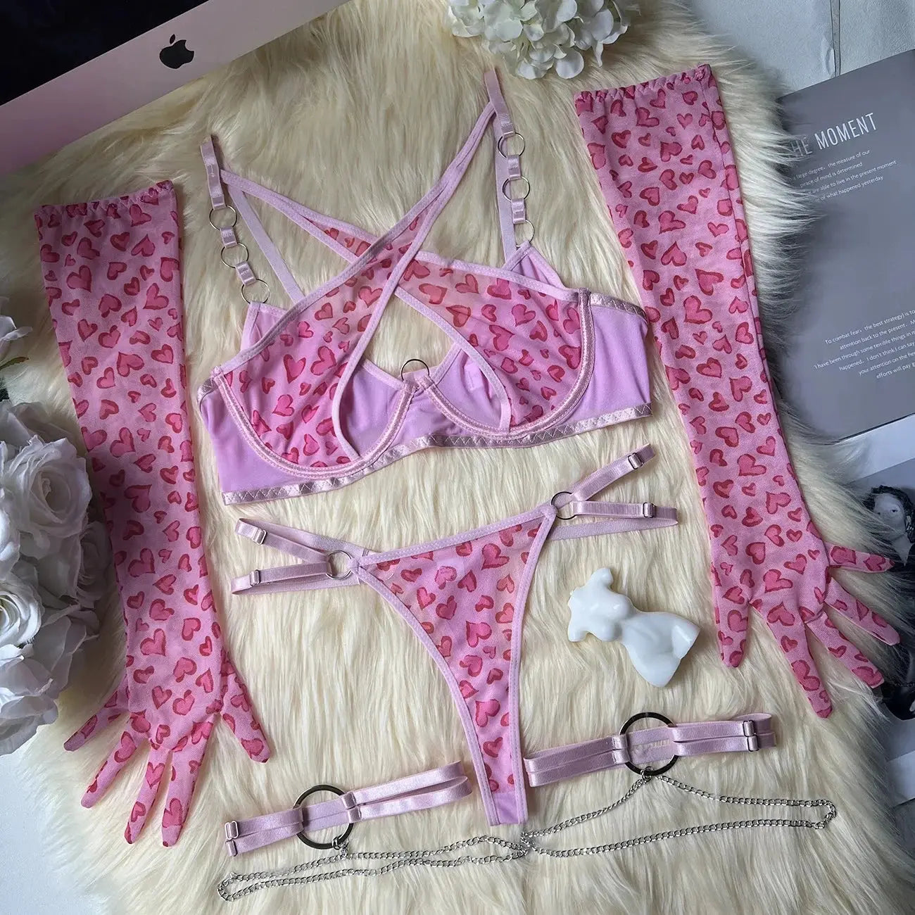 Cross Bra Leopard Print Lingerie Set