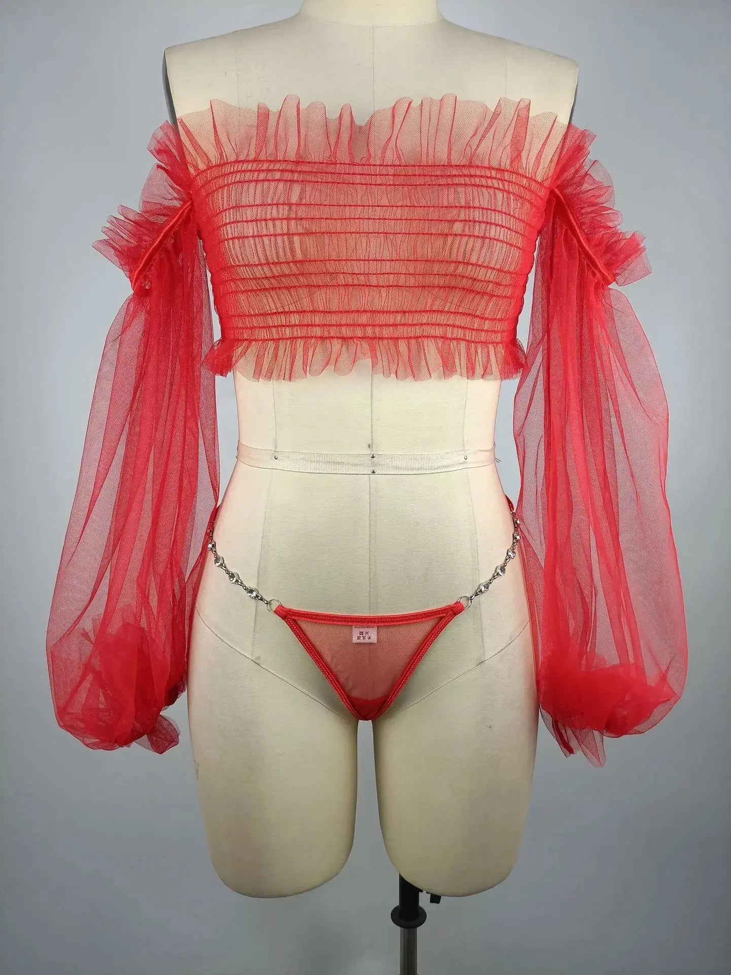 Ruffle Lingerie Off Shoulder Long Sleeve Set