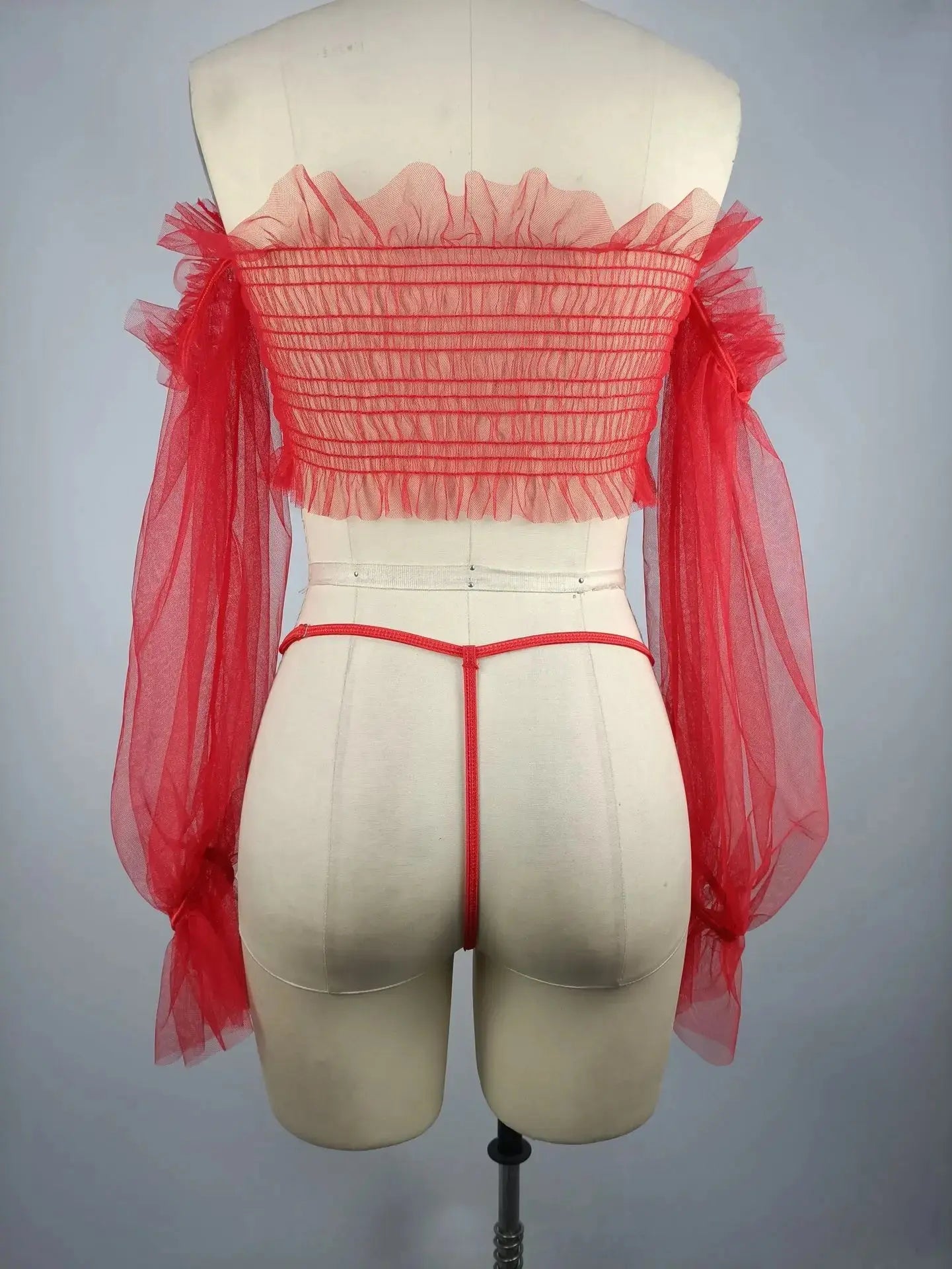 Ruffle Lingerie Off Shoulder Long Sleeve Set