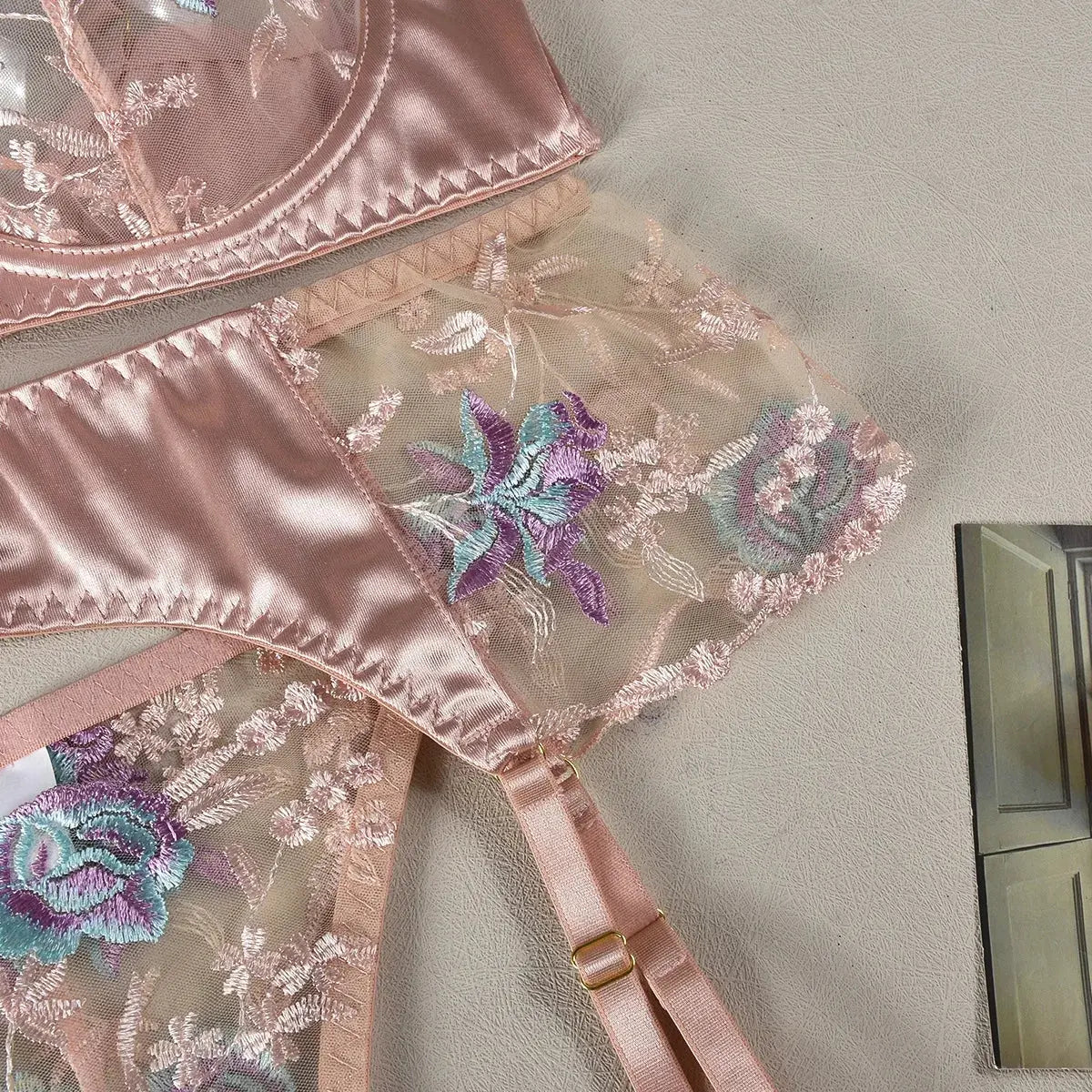 Transparent Sensual Silk Garter Lingerie Set