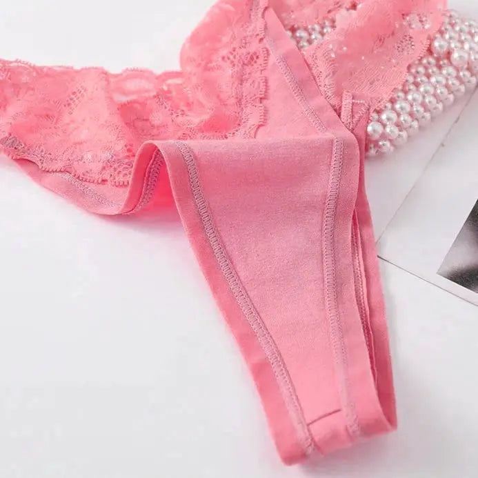 Guan 3pcs Lace Cotton Thong Panties