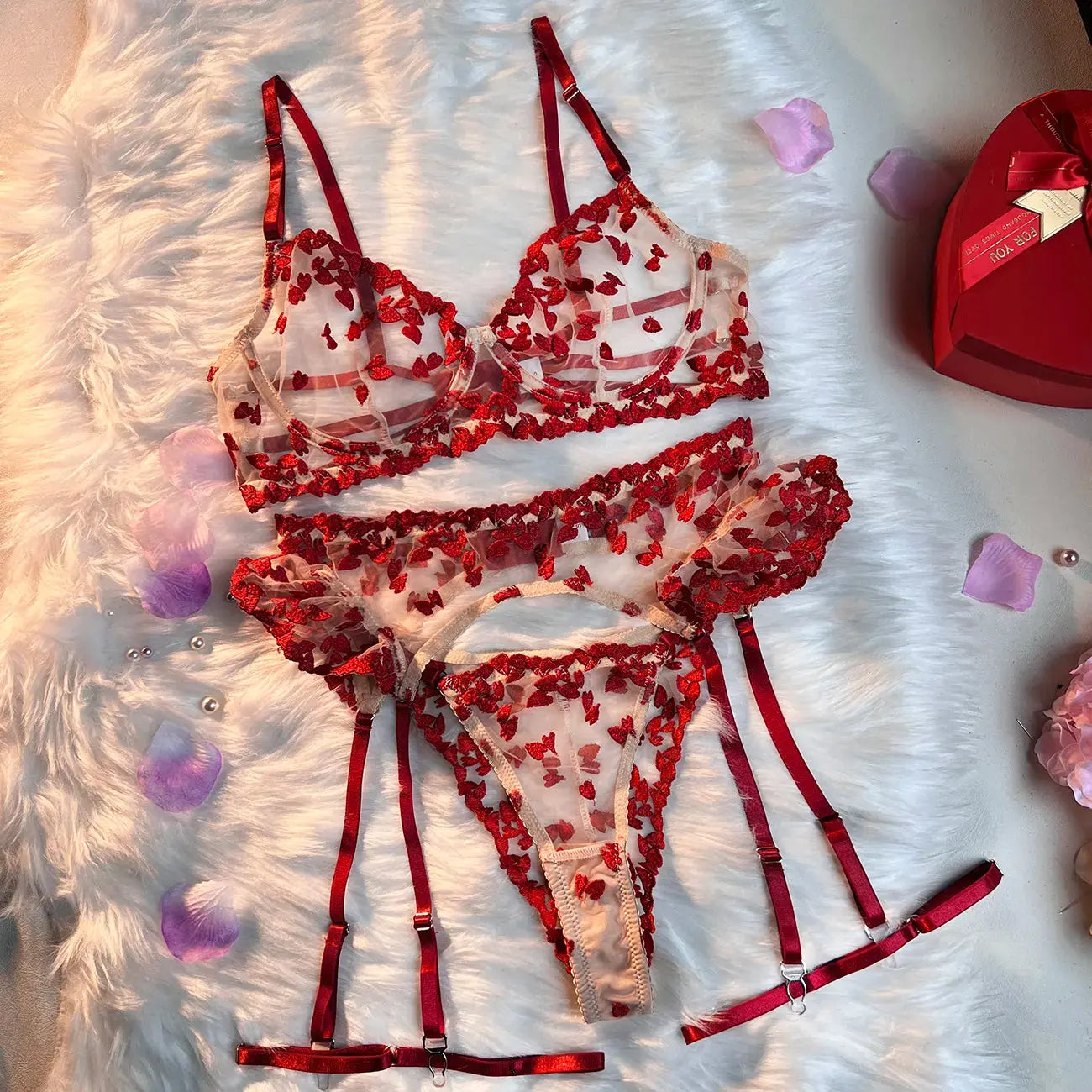 Valentine Heart Lace Lingerie Set