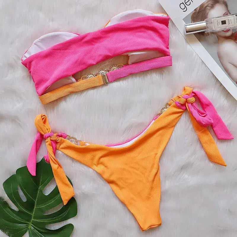 Tube Top Rhinestone Bikini Set