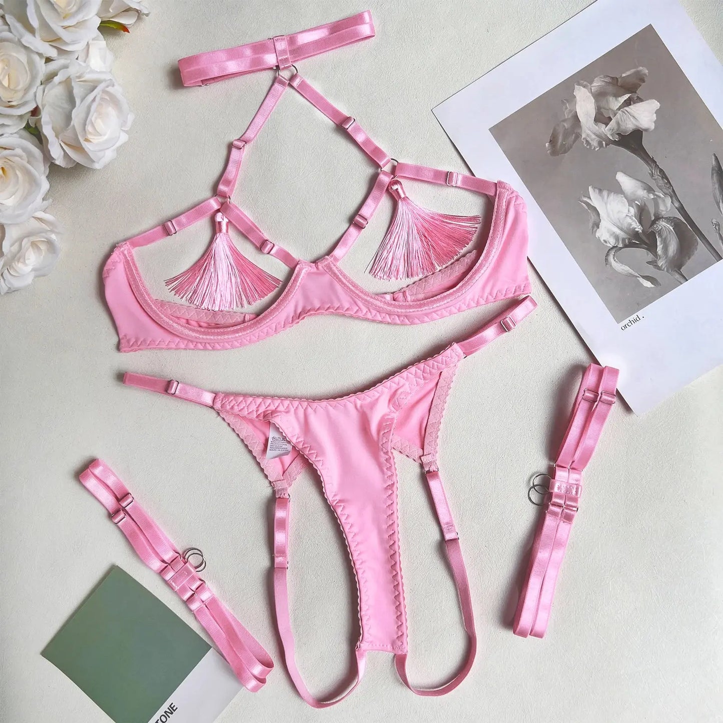 Tassel Open Bra Crotchless Lingerie Set