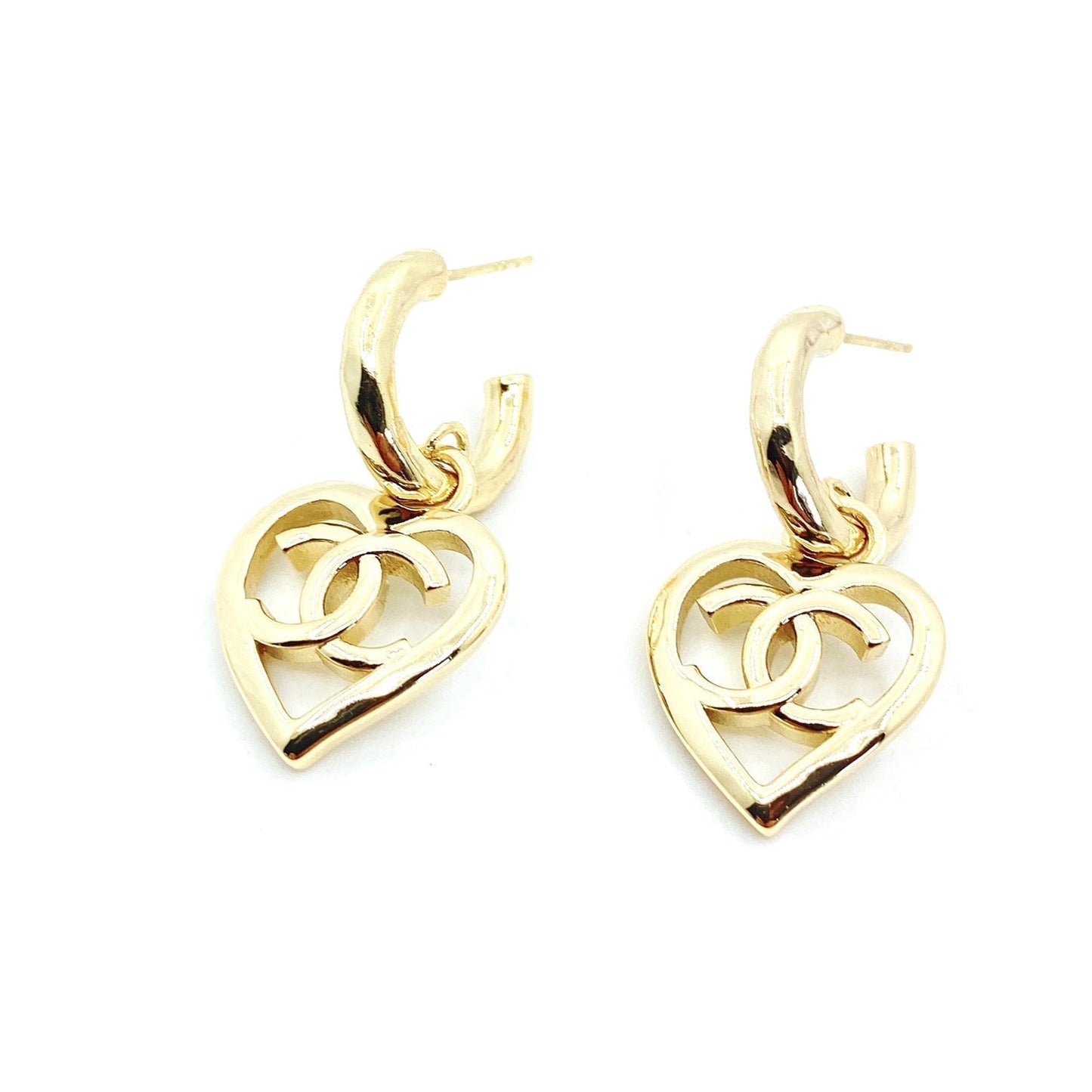 18K  Chanel Heart Pendant Earrings
