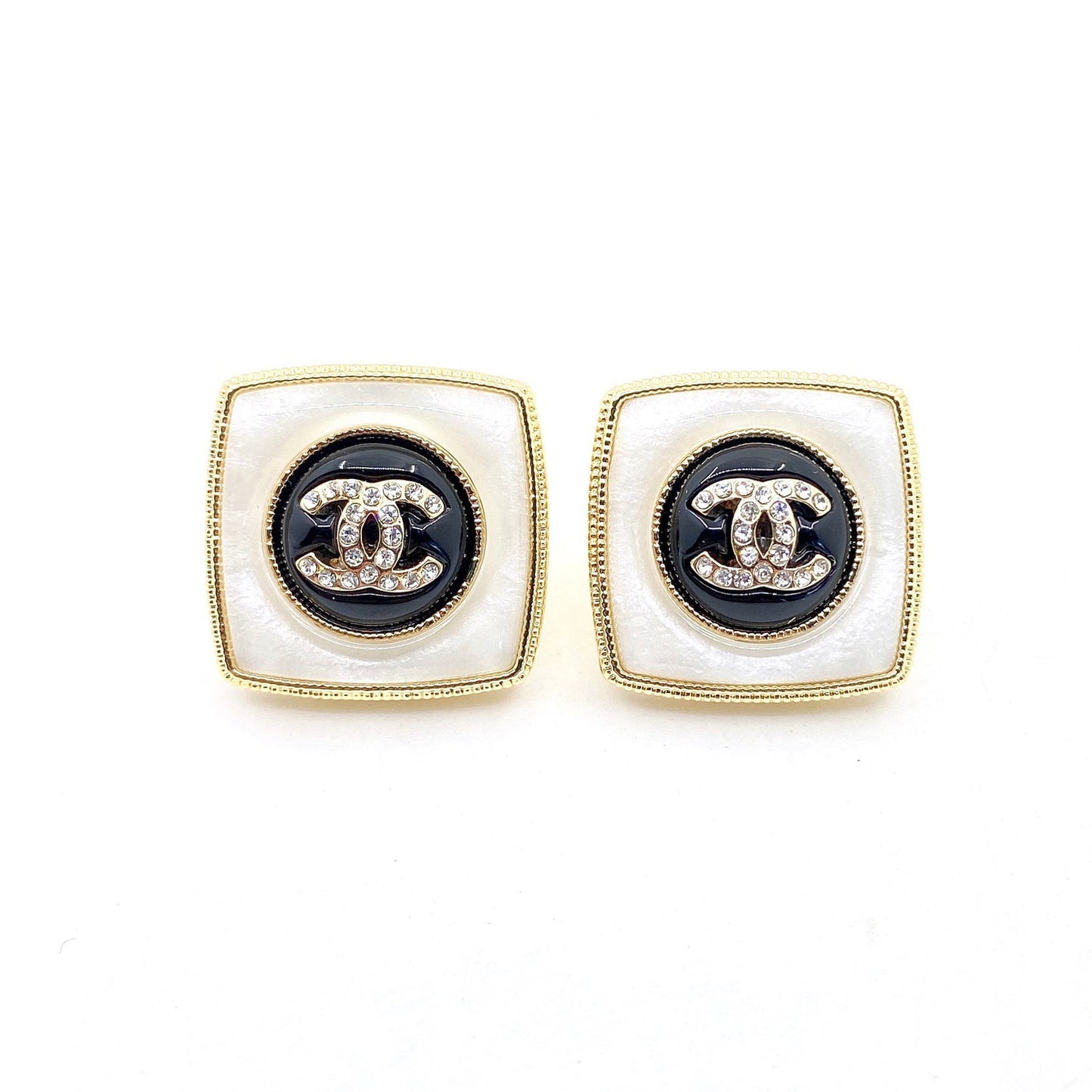 18K  Chanel Pearl Square Earrings