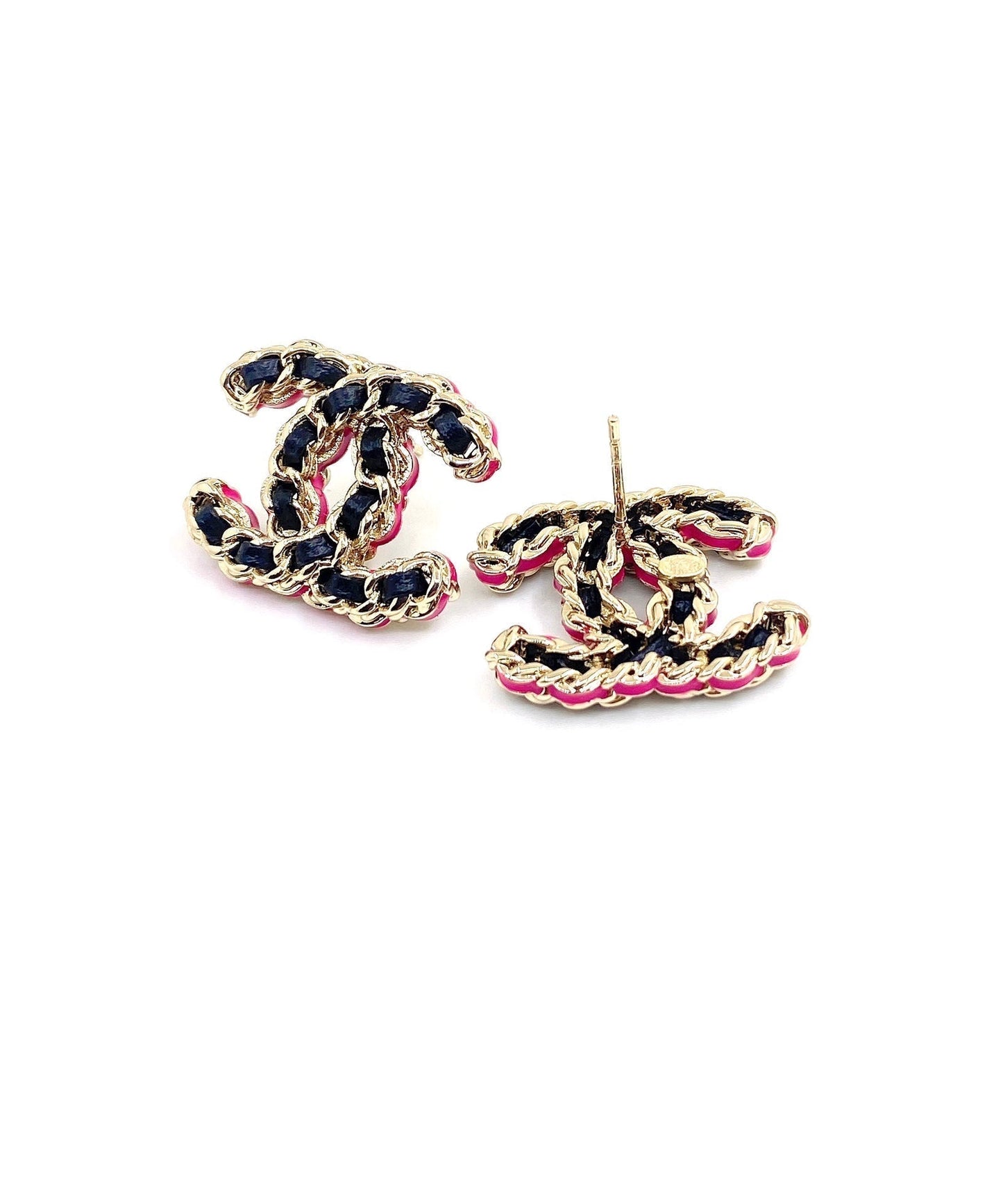 18K  Chanel Pink Resin Leather Earrings