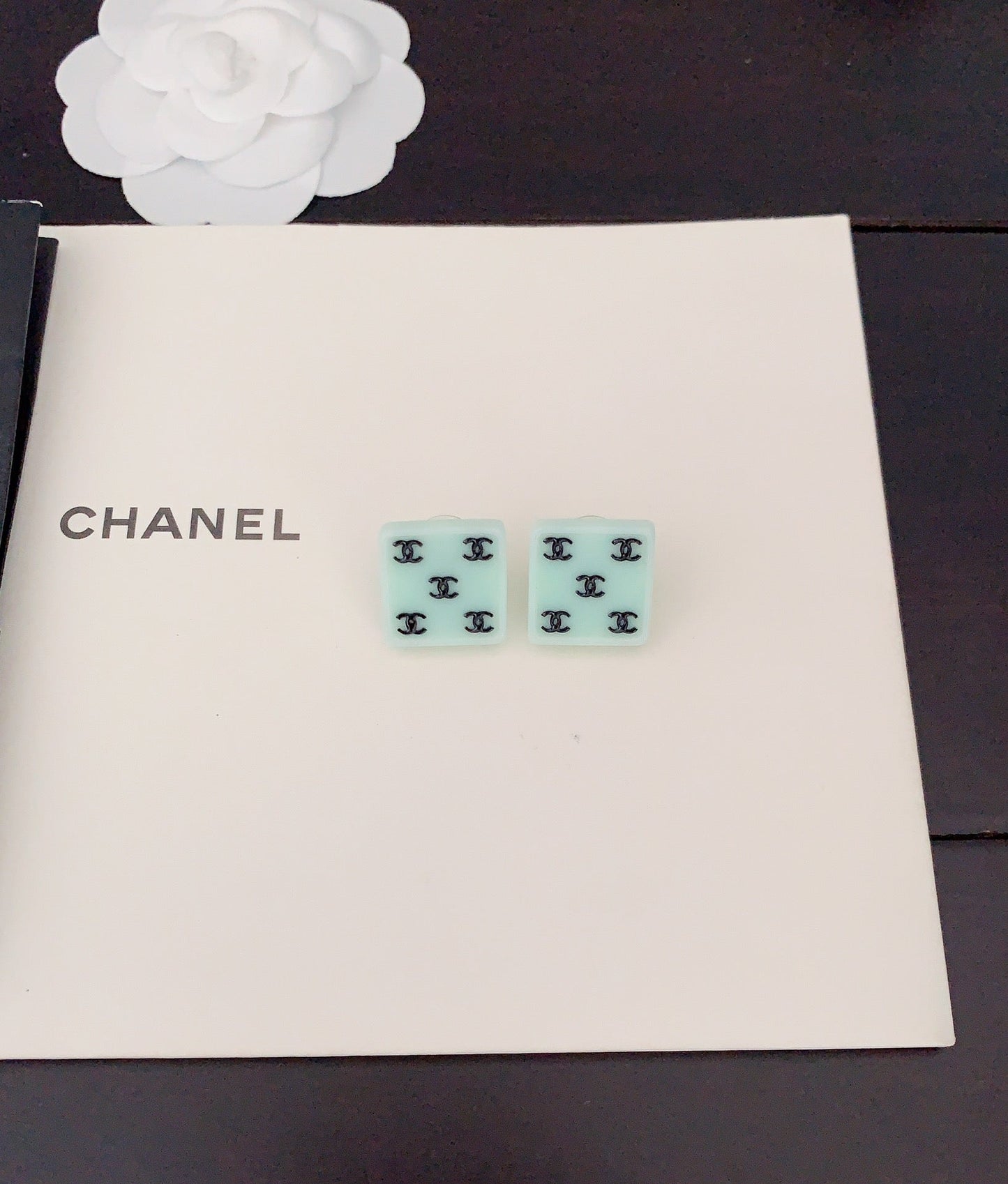 18K  Chanel Green Resin Earrings